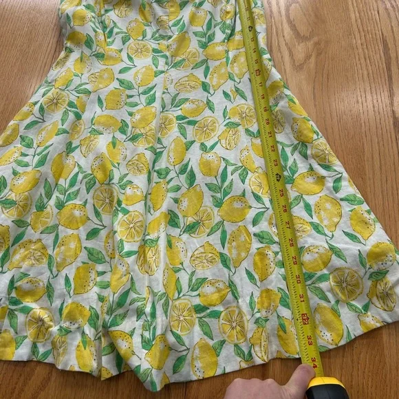 Gap Medium Linen Blend Lemon Print Dress NWT Summer Sundress Smocked Back A-Line - Picture 8 of 11